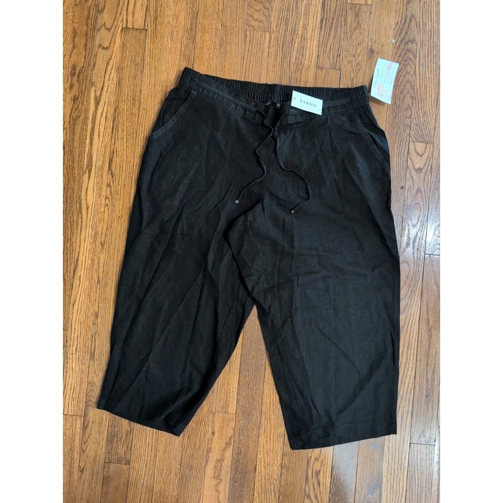 NWT Evans Wide Leg Linen Capris Crop Pants Woman Plus 18 Hi Rise Black‎ Pockets